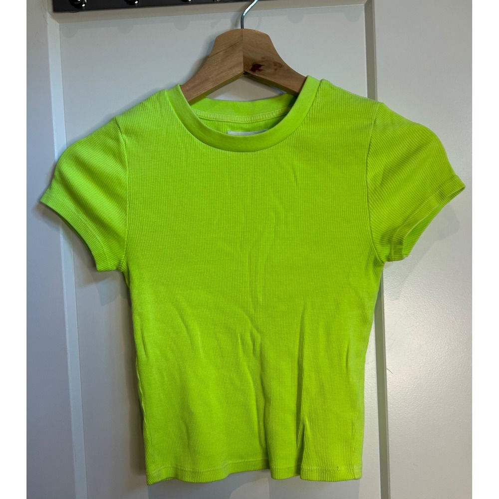 Tna Aritzia Neon Ribbed Short Sleeve Crew Neck Baby Tee Top L